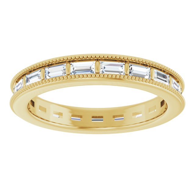 14K yellow gold Diamond Baguette Milgrain Diamond Eternity Band