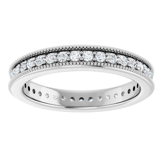 14K white gold Diamond Round Milgrain Diamond Eternity Band