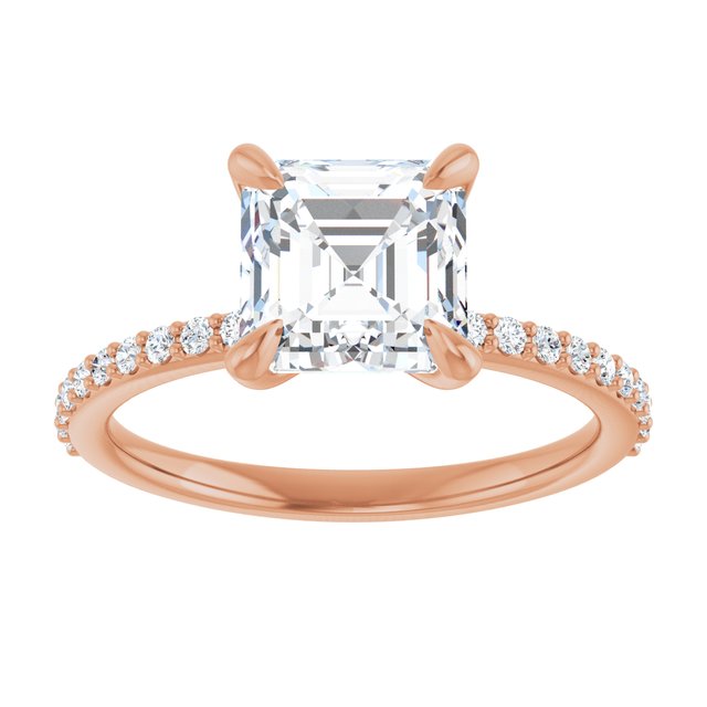 14K Rose  7 mm Asscher Engagement Ring Mounting