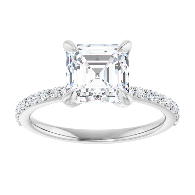 14K White  7 mm Asscher Engagement Ring Mounting