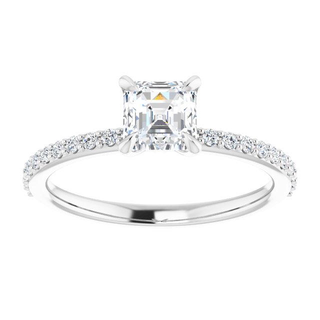 14K White  5 mm Asscher Engagement Ring Mounting