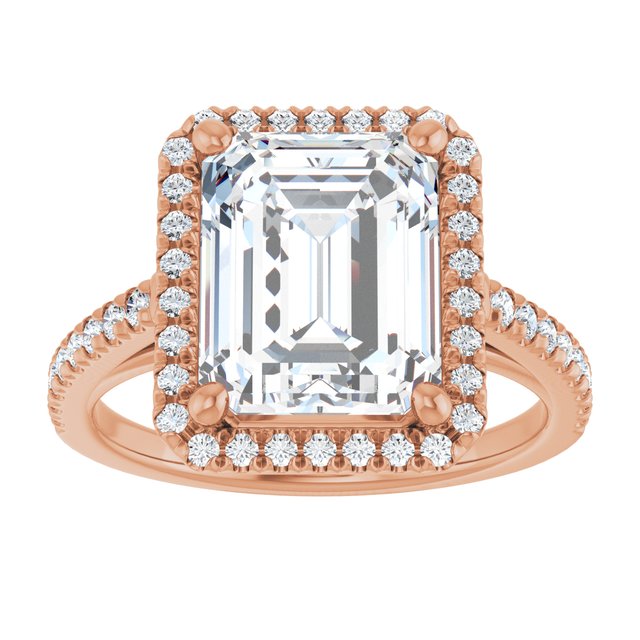 14K rose gold 4 CT Emerald Diamond French-Set Engagement Ring