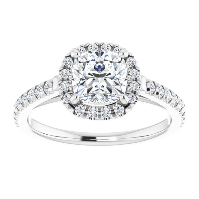 14K white gold 1 CT Cushion Diamond French-Set Engagement Ring