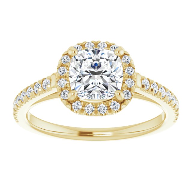 14K yellow gold 1 CT Cushion Diamond French-Set Engagement Ring