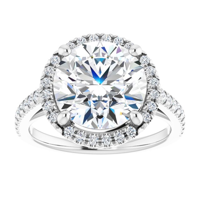 14K white gold 4 CT Round Diamond French-Set Engagement Ring