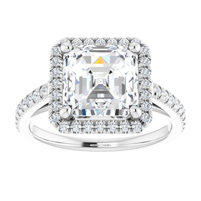 14K white gold 3 CT Asscher Diamond French-Set Engagement Ring