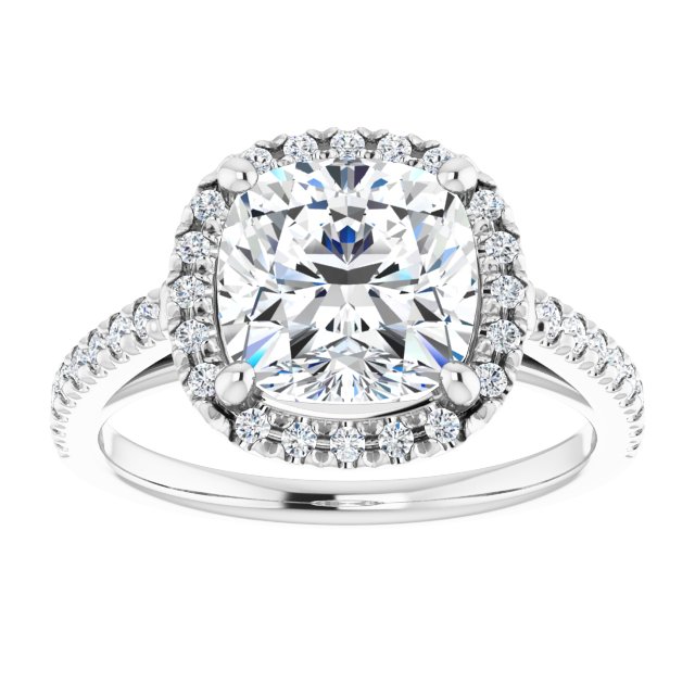 14K white gold 3 CT Cushion Diamond French-Set Engagement Ring