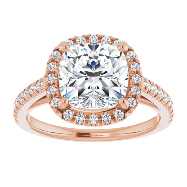 14K rose gold 3 CT Cushion Diamond French-Set Engagement Ring