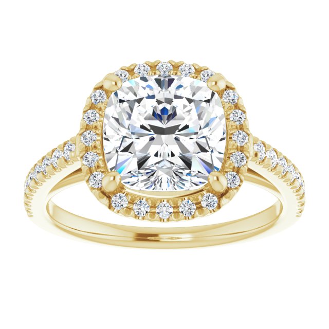 14K yellow gold 3 CT Cushion Diamond French-Set Engagement Ring