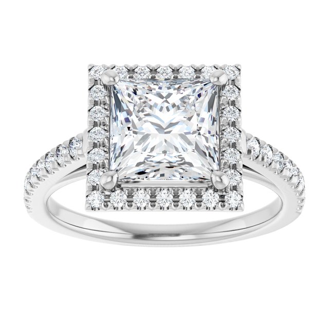 14K white gold 2 CT Square Diamond French-Set Engagement Ring