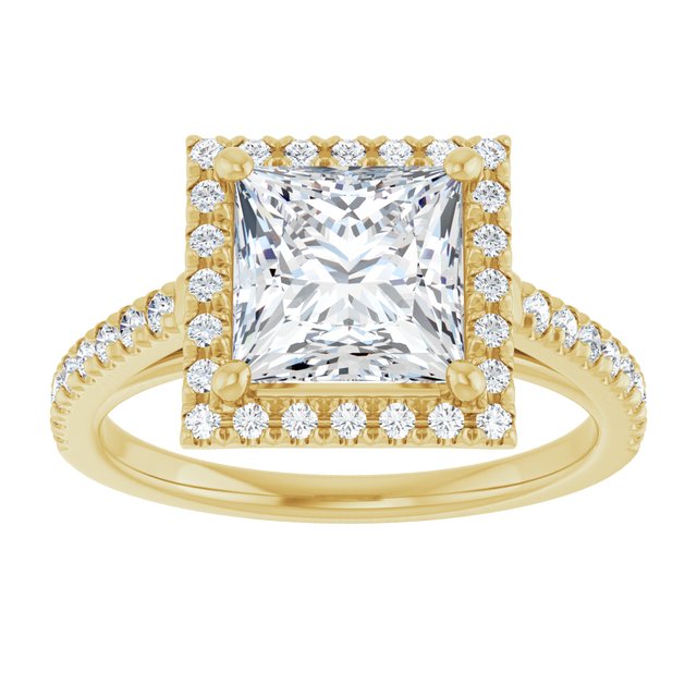 14K yellow gold 2 CT Square Diamond French-Set Engagement Ring