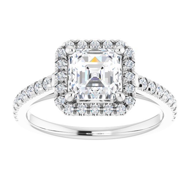 14K white gold 1 CT Asscher Diamond French-Set Engagement Ring