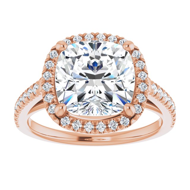 14K rose gold 4 CT Cushion Diamond French-Set Engagement Ring