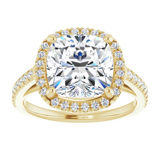 14K yellow gold 4 CT Cushion Diamond French-Set Engagement Ring