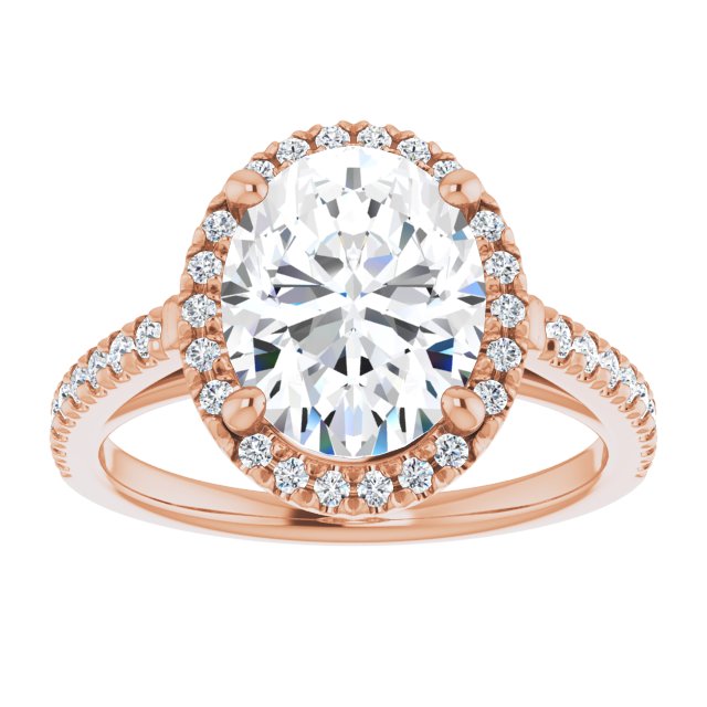 14K rose gold 3 CT Oval Diamond French-Set Engagement Ring