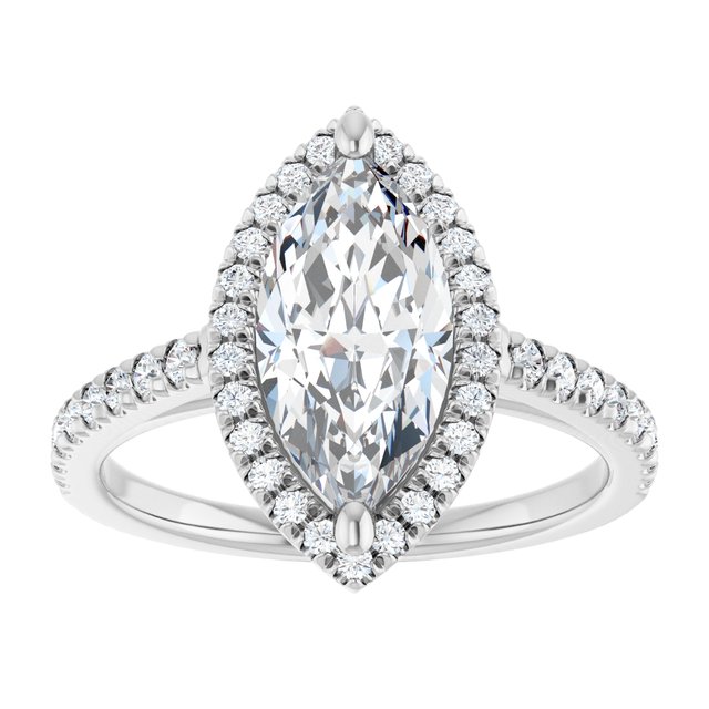 14K white gold 2 CT Marquise Diamond French-Set Engagement Ring