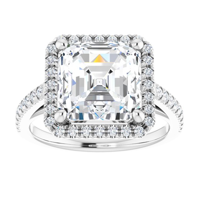 14K white gold 4 CT Asscher Diamond French-Set Engagement Ring