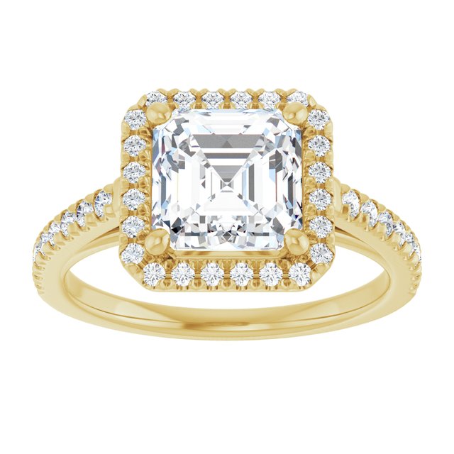 14K yellow gold 2 CT Asscher Diamond French-Set Engagement Ring