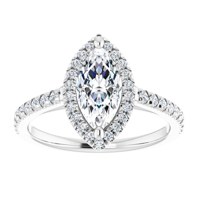 14K white gold 1 CT Marquise Diamond French-Set Engagement Ring