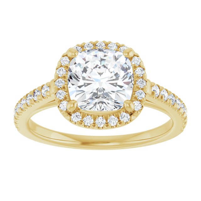 14K yellow gold 2 CT Cushion Diamond French-Set Engagement Ring