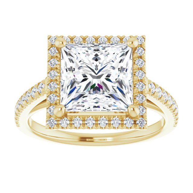 14K yellow gold 3 CT Square Diamond French-Set Engagement Ring