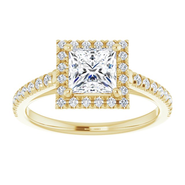 14K yellow gold 1 CT Square Diamond French-Set Engagement Ring