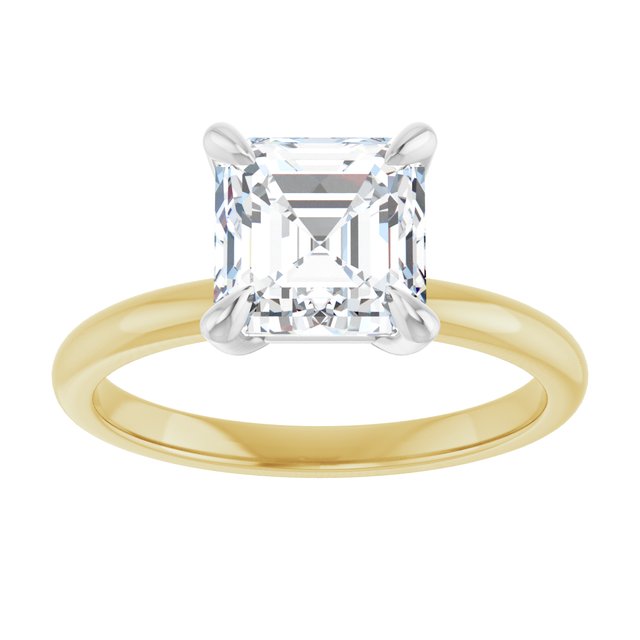 14K yellow/white gold 2 CT Asscher Claw-Prong Diamond Solitaire Engagement Ring