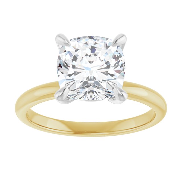 14K yellow/white gold 3 CT Cushion Claw-Prong Diamond Solitaire Engagement Ring