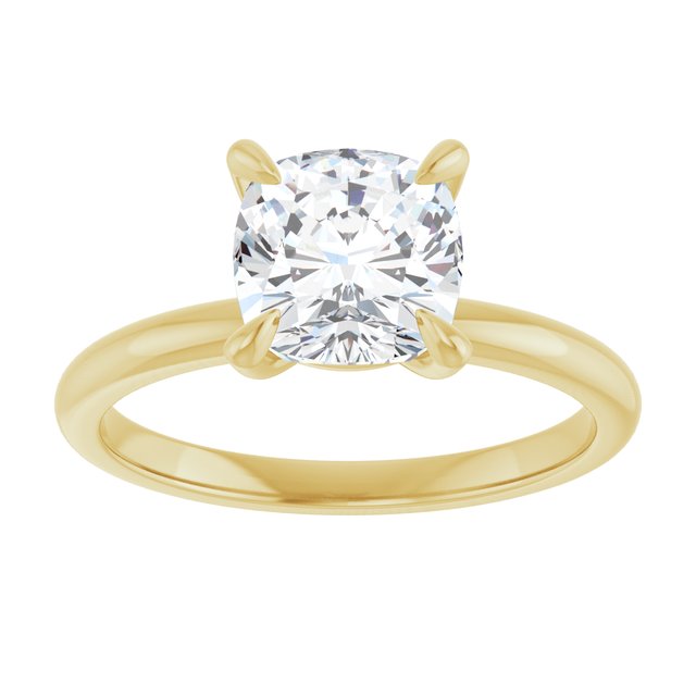 14K yellow gold 2 CT Cushion Claw-Prong Diamond Solitaire Engagement Ring