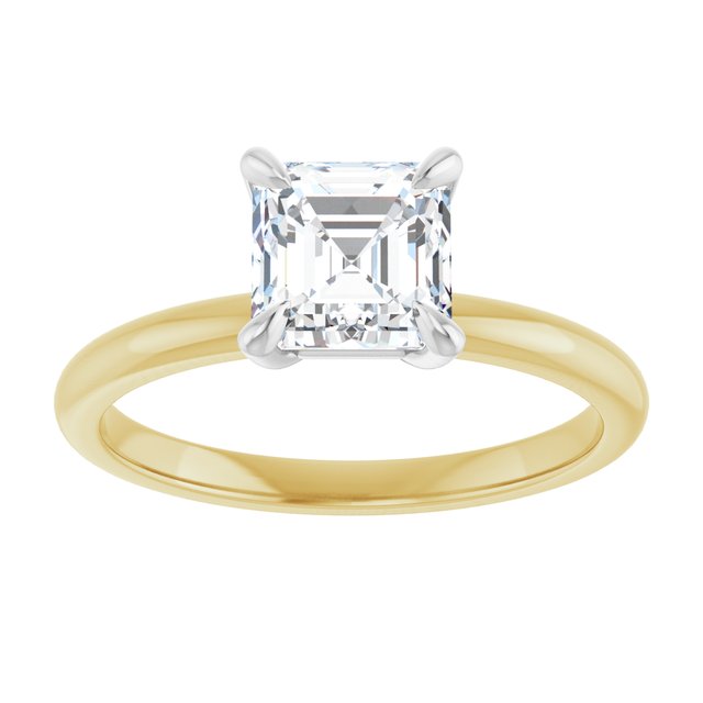 14K yellow/white gold 1 CT Asscher Claw-Prong Diamond Solitaire Engagement Ring