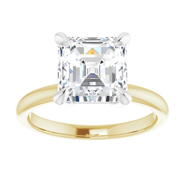 14K yellow/white gold 3 CT Asscher Claw-Prong Diamond Solitaire Engagement Ring