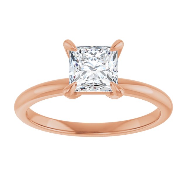 14K rose gold 1 CT Square Claw-Prong Diamond Solitaire Engagement Ring