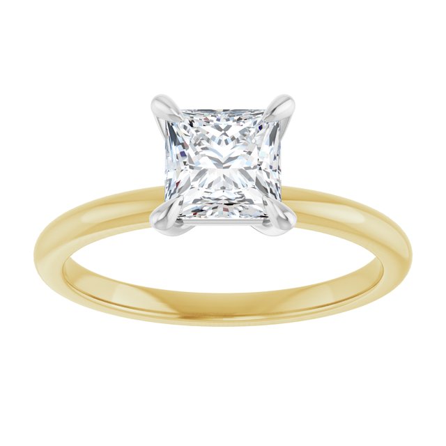 14K yellow/white gold 1 CT Square Claw-Prong Diamond Solitaire Engagement Ring