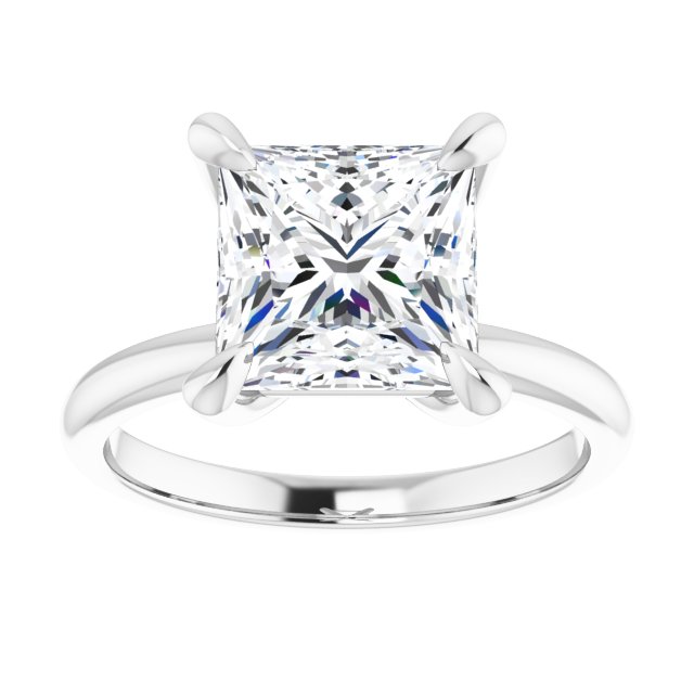 14K white gold 3 CT Square Claw-Prong Diamond Solitaire Engagement Ring