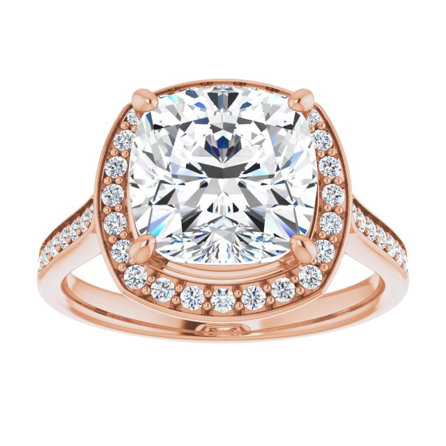 14K rose gold 4 CT Cushion Diamond Halo Engagement Ring     