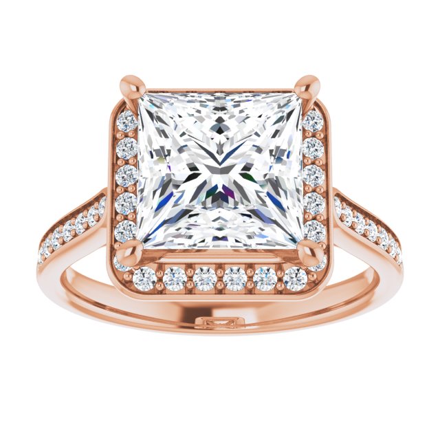 14K rose gold 3 CT Square Diamond Halo Engagement Ring     