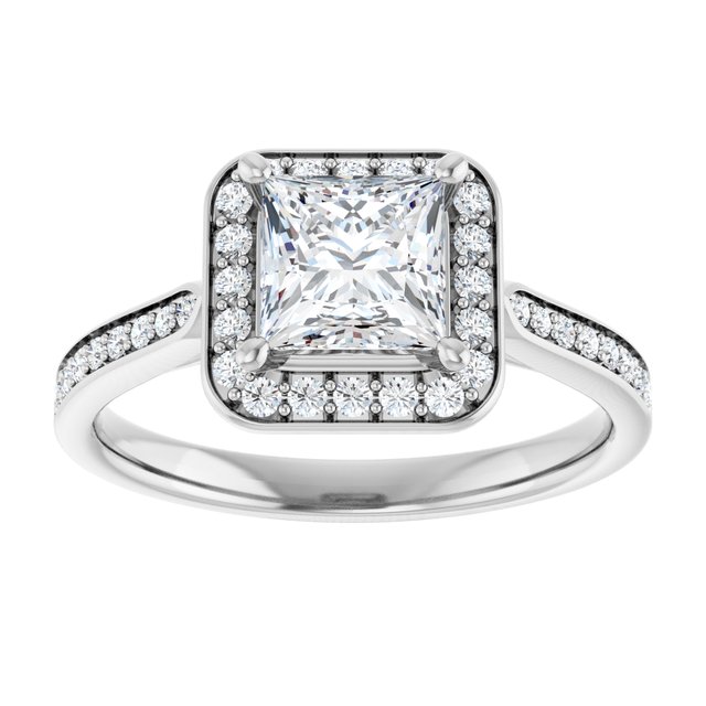 14K white gold 1 CT Square Diamond Halo Engagement Ring     