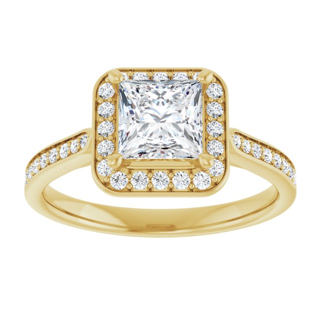 14K yellow gold 1 CT Square Diamond Halo Engagement Ring     