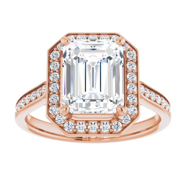 14K rose gold 3 CT Emerald Diamond Halo Engagement Ring     