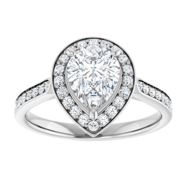 14K white gold 2 CT Pear Diamond Halo Engagement Ring     