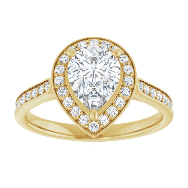 14K yellow gold 2 CT Pear Diamond Halo Engagement Ring     