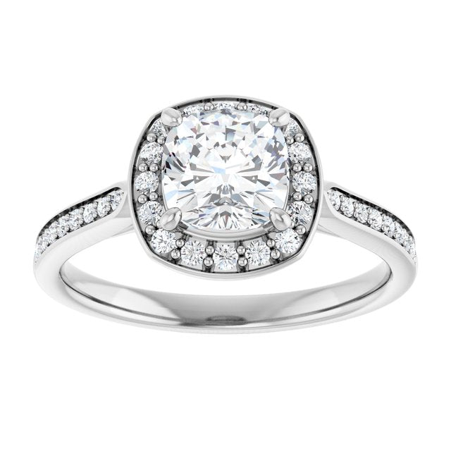 14K white gold 1 CT Cushion Diamond Halo Engagement Ring     