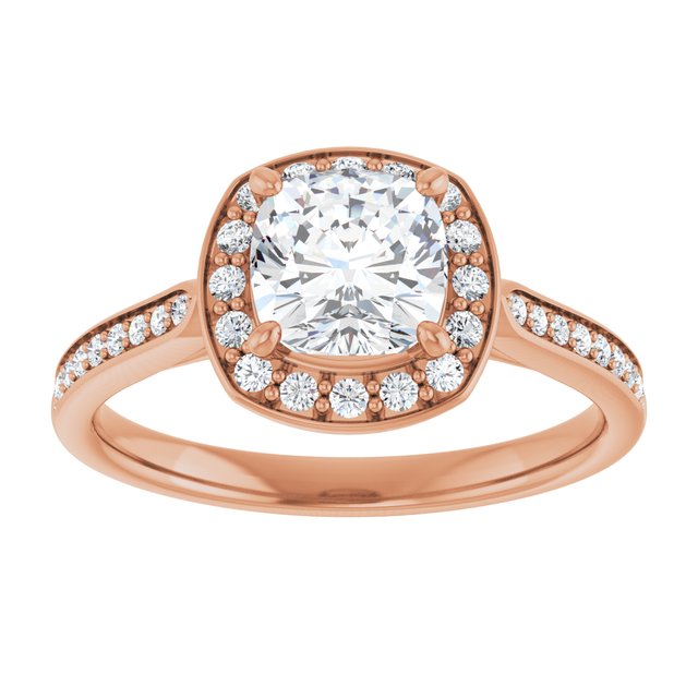 14K rose gold 1 CT Cushion Diamond Halo Engagement Ring     