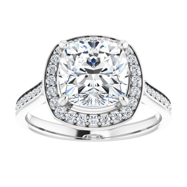 14K white gold 3 CT Cushion Diamond Halo Engagement Ring     