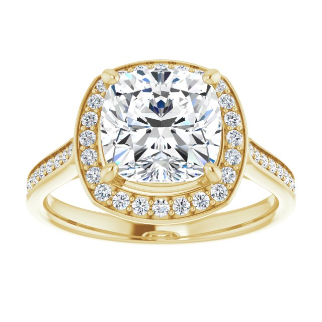 14K yellow gold 3 CT Cushion Diamond Halo Engagement Ring     