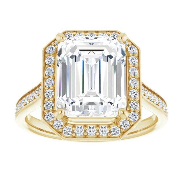 14K yellow gold 4 CT Emerald Diamond Halo Engagement Ring     