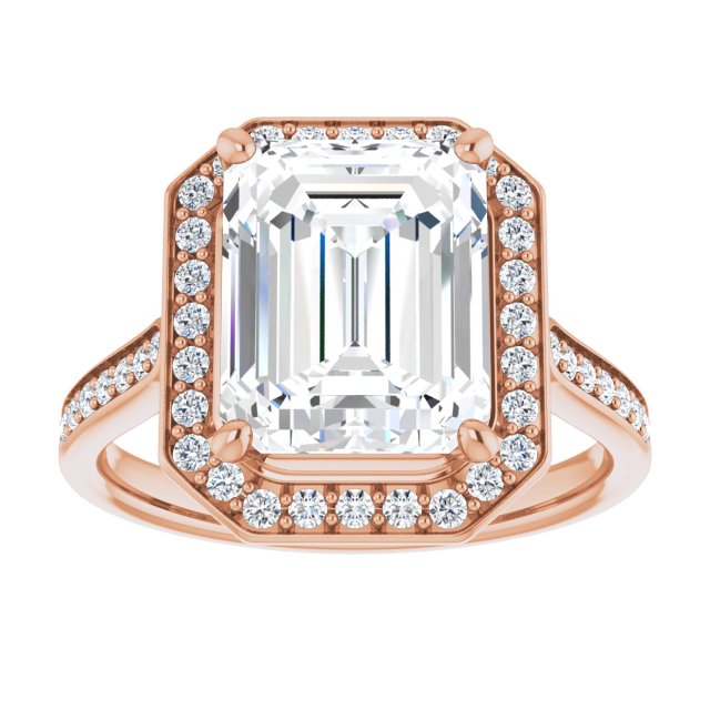 14K rose gold 4 CT Emerald Diamond Halo Engagement Ring     