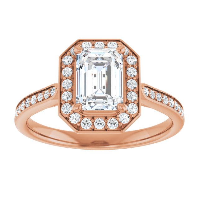 14K rose gold 1 CT Emerald Diamond Halo Engagement Ring     