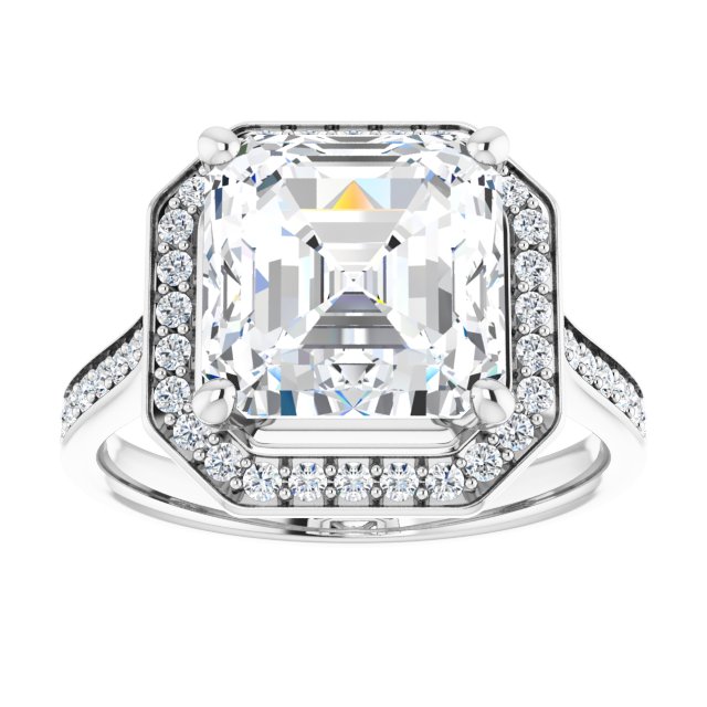 14K white gold 4 CT Asscher Diamond Halo Engagement Ring     