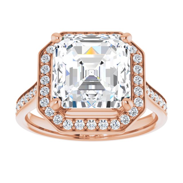 14K rose gold 4 CT Asscher Diamond Halo Engagement Ring     